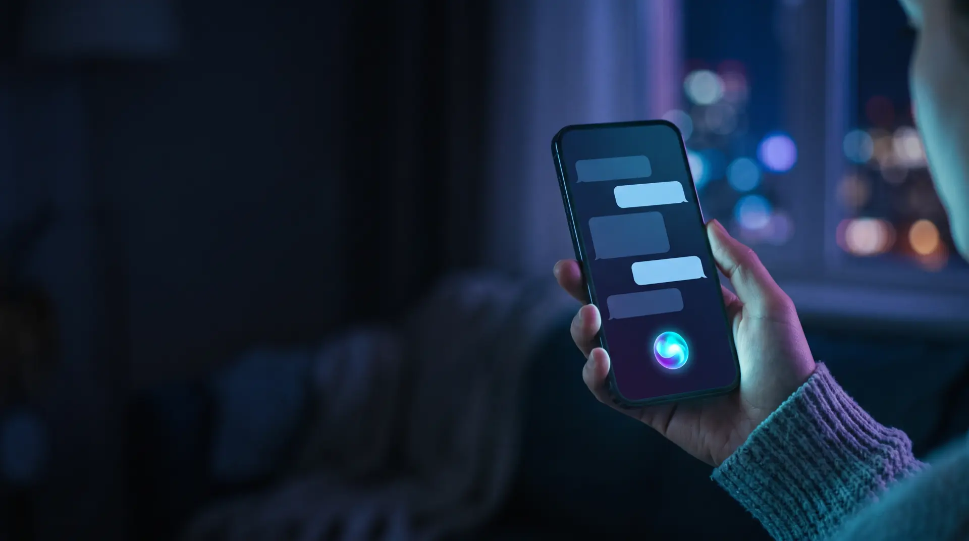 Mão segurando um celular com uma conversa de atendimento por agente de IA